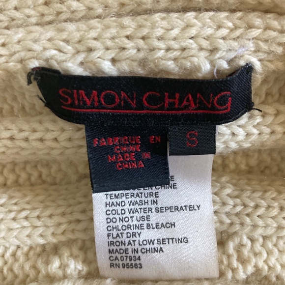 Simon Chang wool Irish knit open cardigan sweater size small - Picture 3 of 3